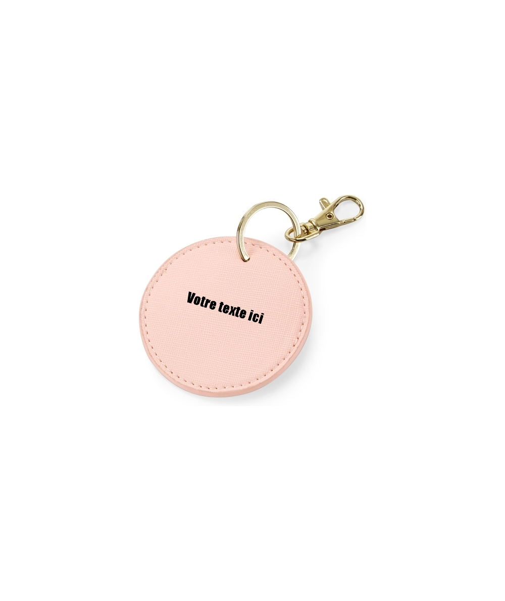 Porte-Clés simili cuir couleur rose doux avec attache métallique brillante à personnaliser