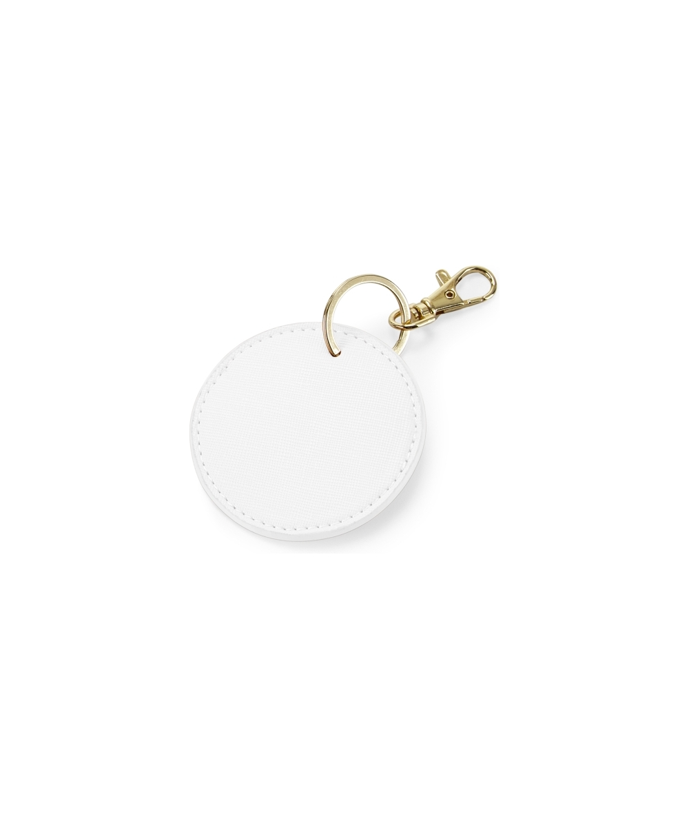 Porte-Clés simili cuir couleur blanc doux avec attache métallique brillante