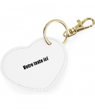 Porte-Clés forme coeur simili cuir couleur blanc avec attache métallique brillante à personnaliser