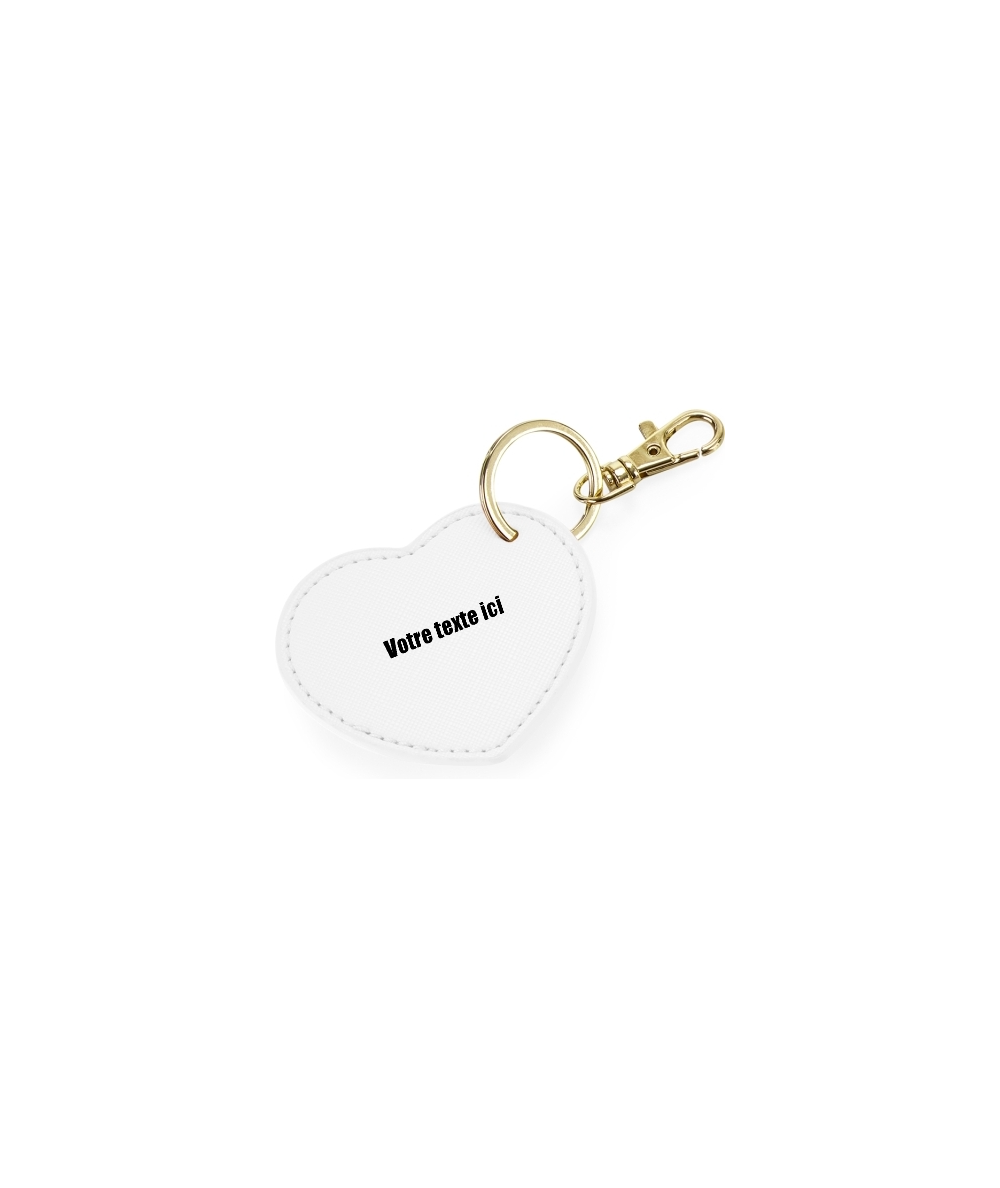 Porte-Clés forme coeur simili cuir couleur blanc avec attache métallique brillante à personnaliser
