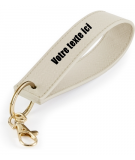 Porte clé rectangulaire beige avec dragonne de couleur or personnalisable