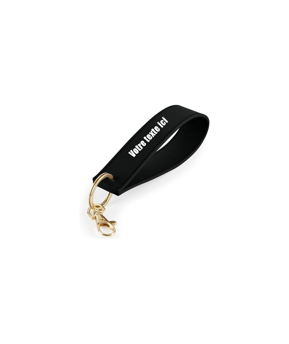 Porte clé rectangulaire noir avec dragonne de couleur or personnalisable
