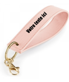 Porte clé rectangulaire rose avec dragonne de couleur or personnalisable