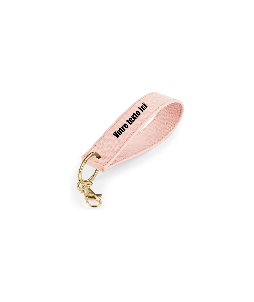 Porte clé rectangulaire rose avec dragonne de couleur or personnalisable
