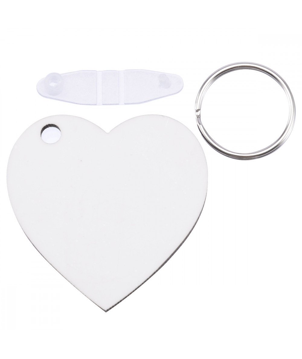 Porte-­clés en plastique forme coeur blanc avec attache