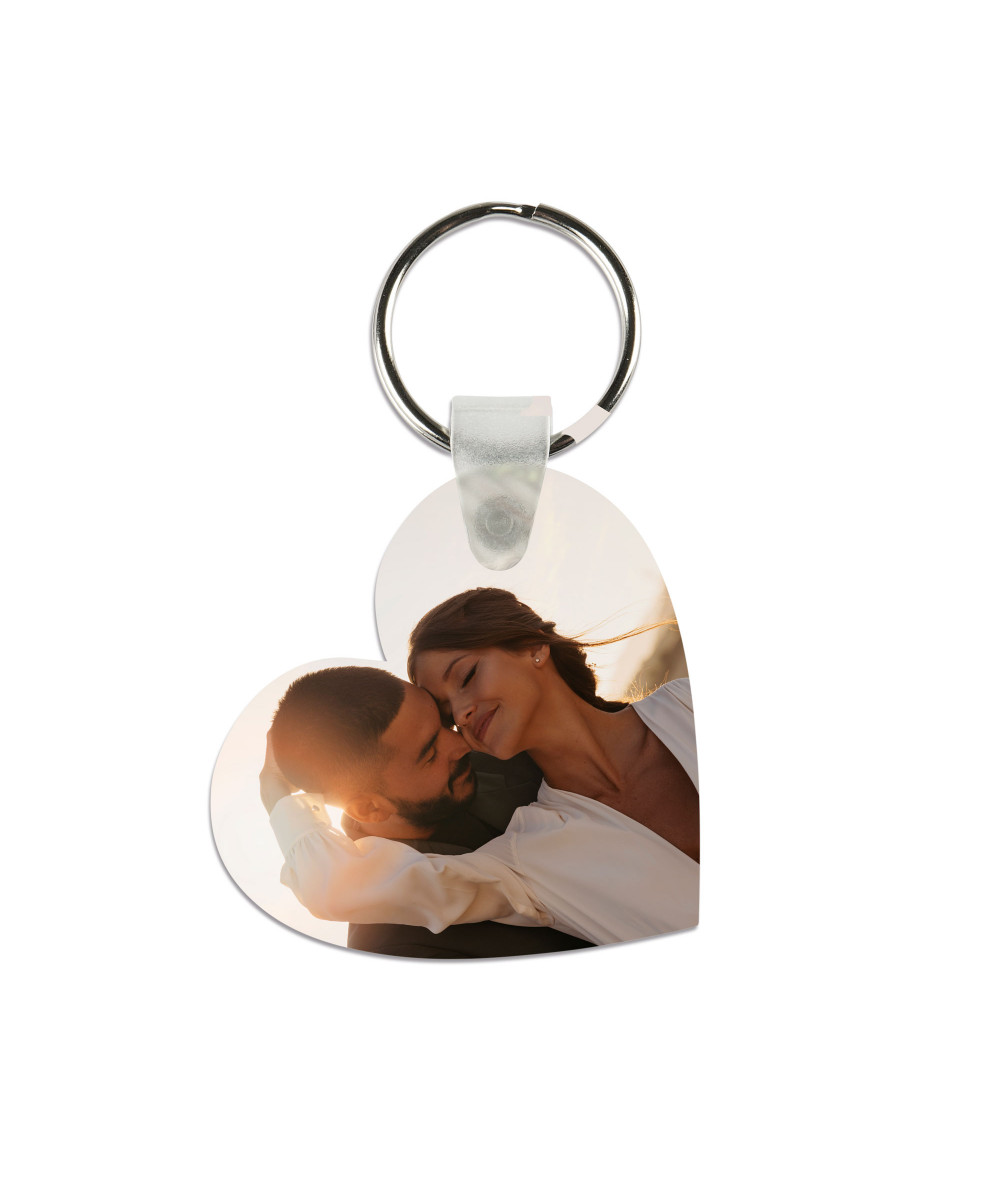Porte-­clés en plastique forme coeur blanc à personnaliser